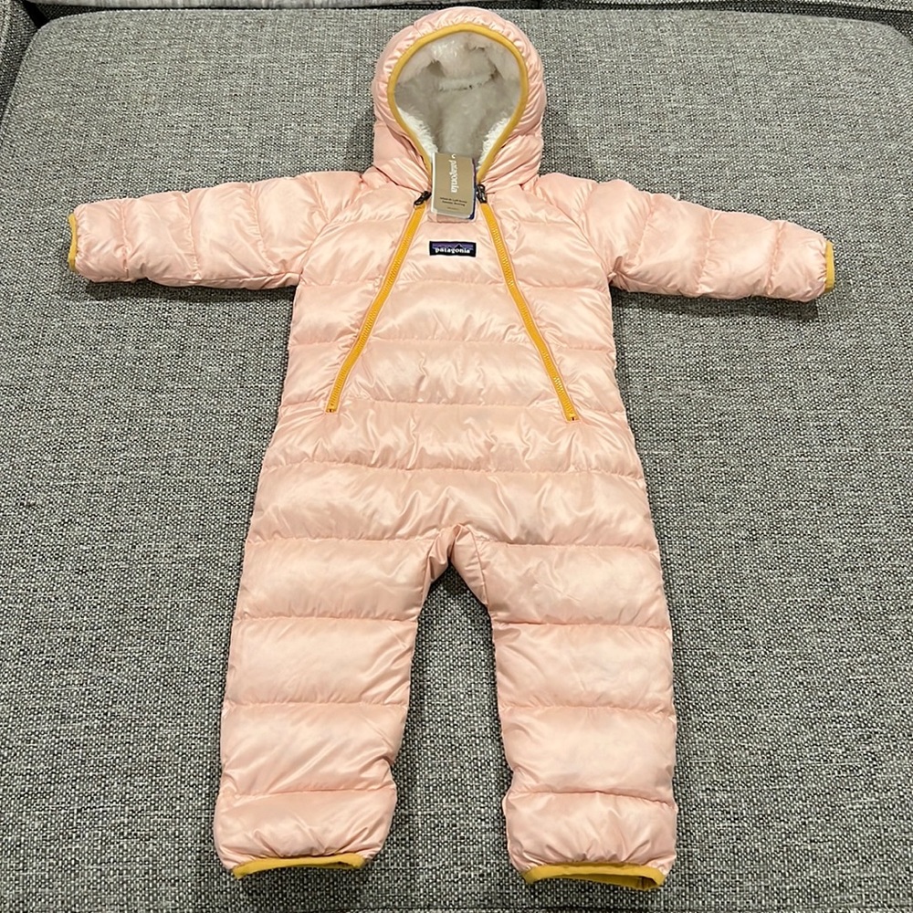 Patagonia pink / gold Bunting suit 3-6 months.